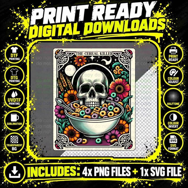 The Cereal Killer T-Shirt, Funny Tarot Card Tee Png SVG Digital Bundle