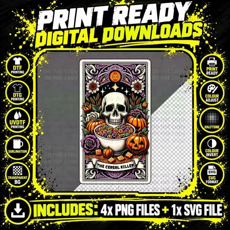 The Cereal Killer T-Shirt, Funny Tarot Card Tee Png SVG Digital Bundle