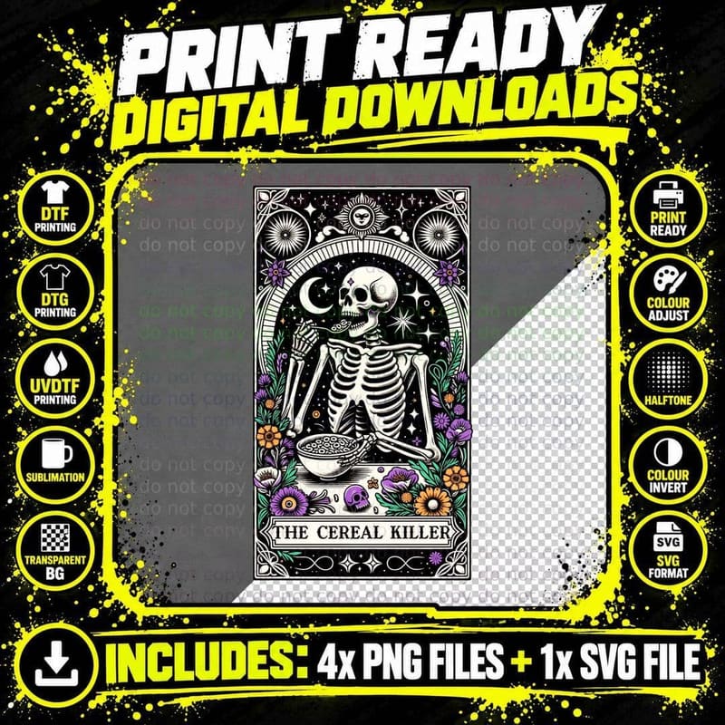 The Cereal Killer T-Shirt, Funny Tarot Card Tee Png SVG Digital Bundle