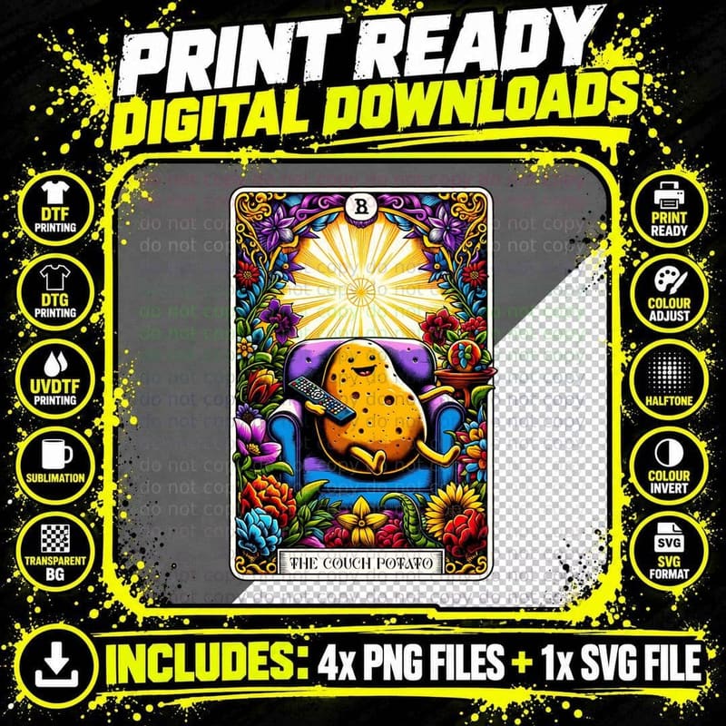The Couch Potato T-Shirt, Funny Tarot Card Tee Png SVG Digital Bundle