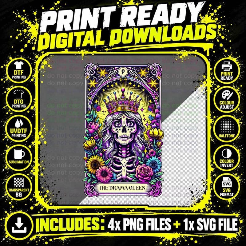 The Drama Queen T-Shirt, Funny Tarot Card Tee Png SVG Digital Bundle