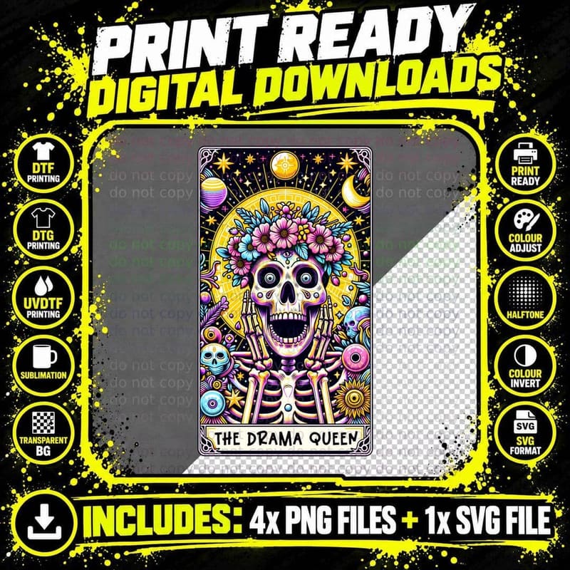 The Drama Queen T-Shirt, Funny Tarot Card Tee Png SVG Digital Bundle