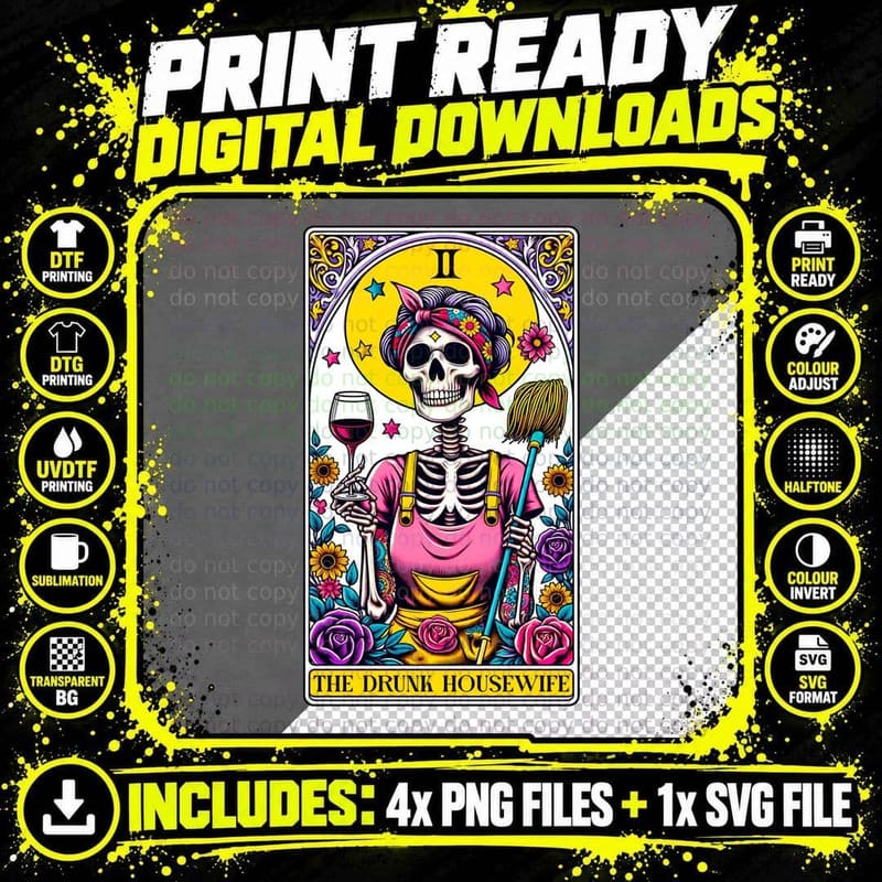 The Drunk Housewife T-Shirt, Funny Tarot Card Tee Png SVG Digital Bundle