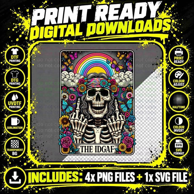 The IDGAF T-Shirt, Funny Tarot Card Tee Png SVG Digital Bundle