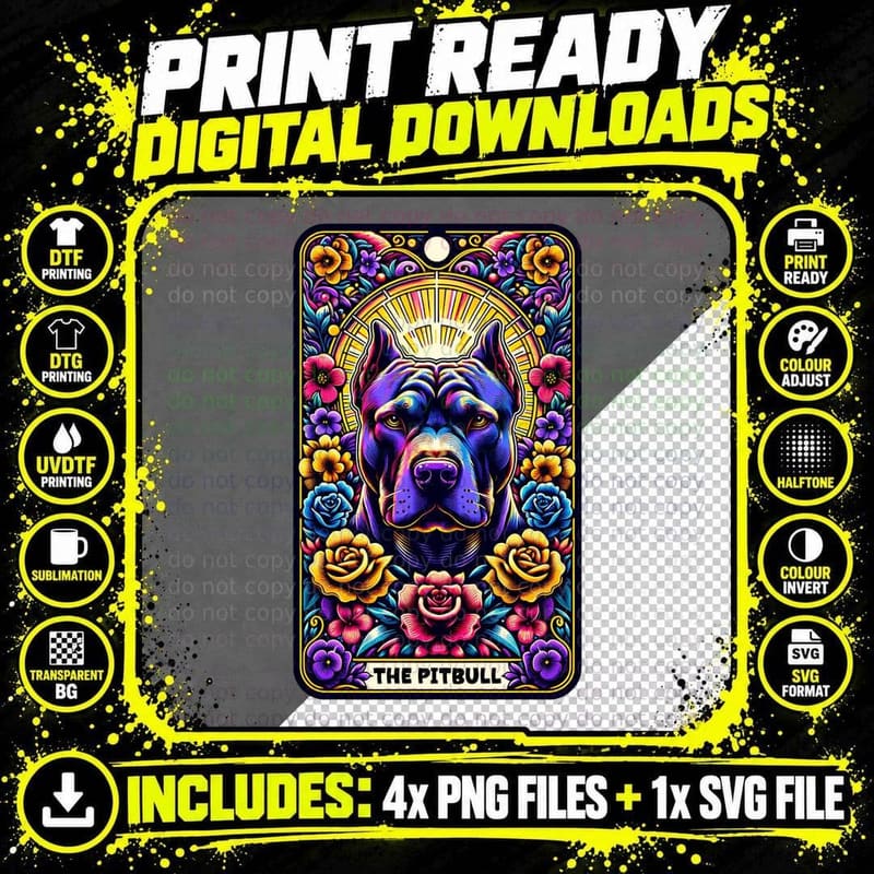 The Pitbull T-Shirt, Funny Tarot Card Tee Png SVG Digital Bundle