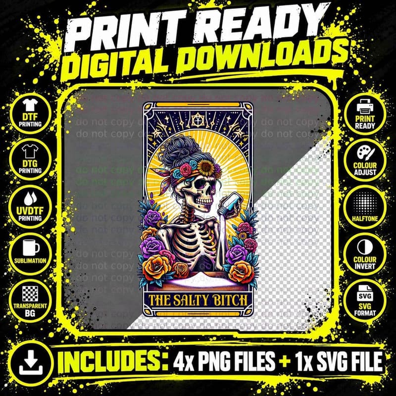 The Salty Bitch Design T-Shirt, Funny Tarot Card Tee Png SVG Digital Bundle