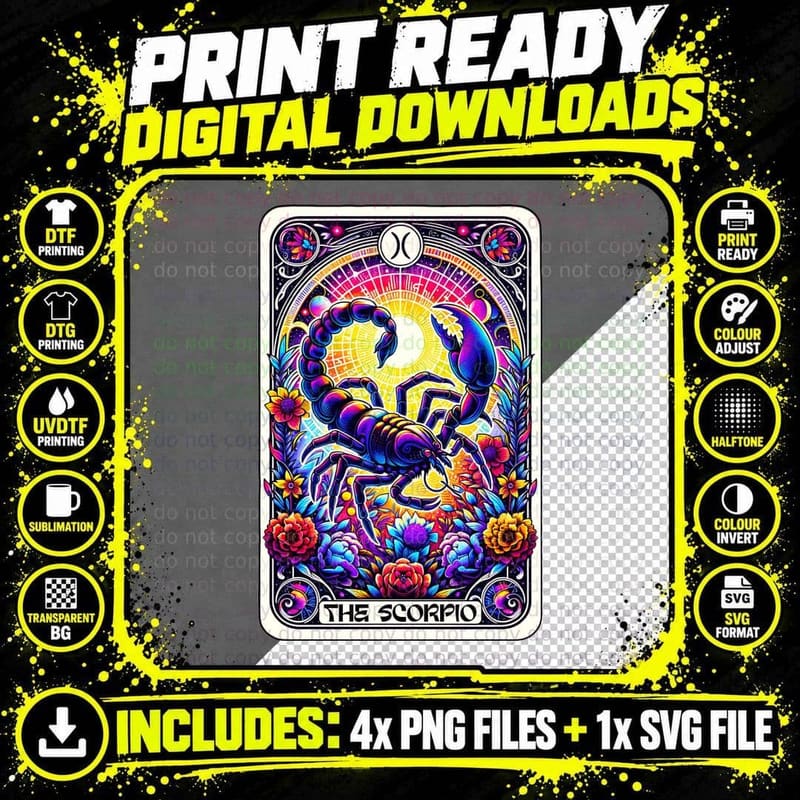 The Scorpio T-Shirt, Funny Tarot Card Tee Png SVG Digital Bundle