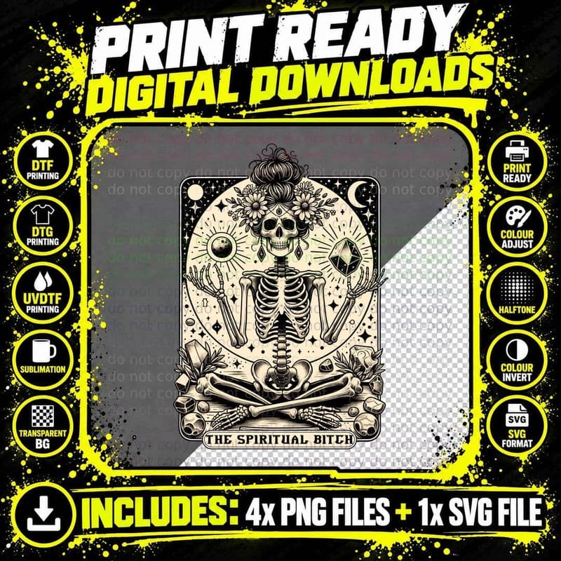 The Spiritual Bitch T-Shirt, Funny Tarot Card Tee Png SVG Digital Bundle