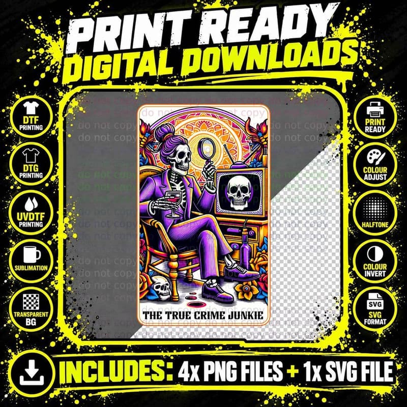 The True Crime Junkie T-Shirt, Funny Tarot Card Tee Png SVG Digital Bundle