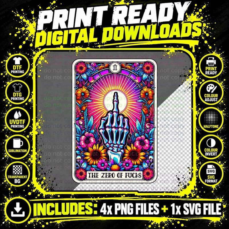 The Zero of Fucks T-Shirt, Funny Tarot Card Tee Png SVG Digital Bundle