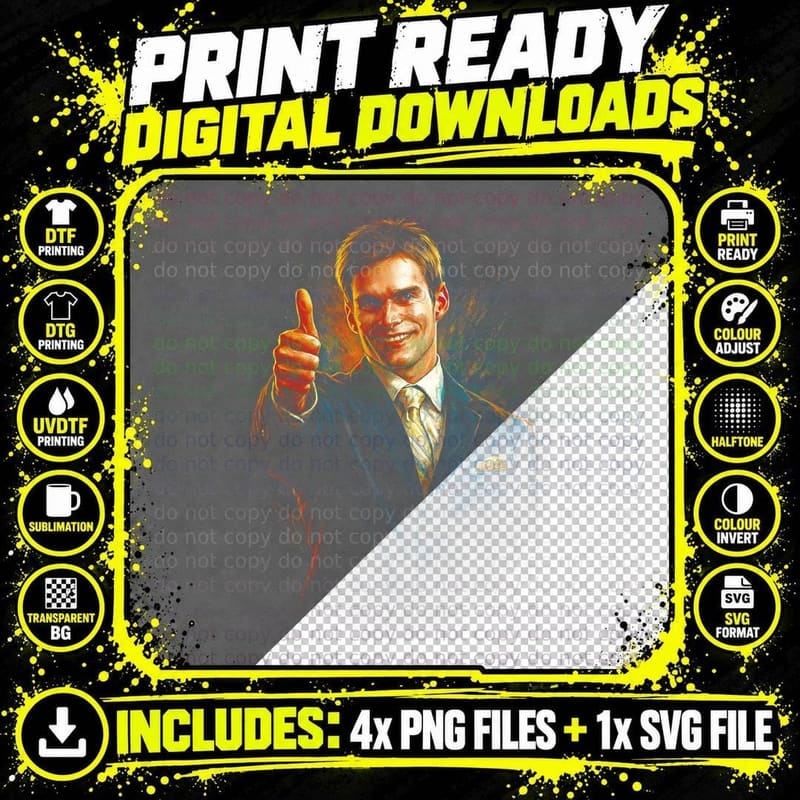 Thumbs up Businessman T-Shirt, Halftone Retro Portrait Png SVG Digital Bundle