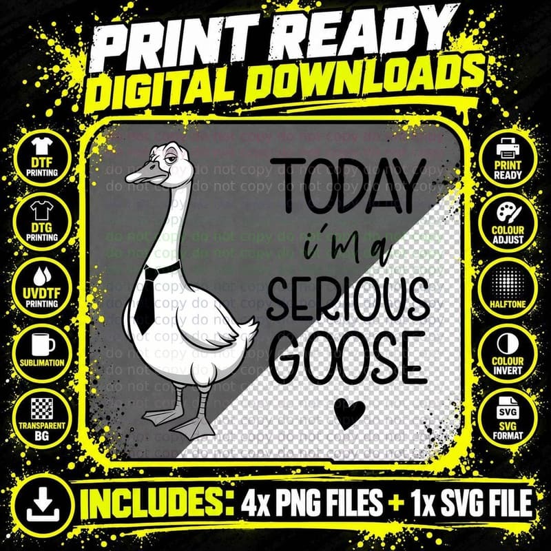 Today I'm a Serious Goose Sarcastic Animal T-Shirt Png SVG Digital Bundle