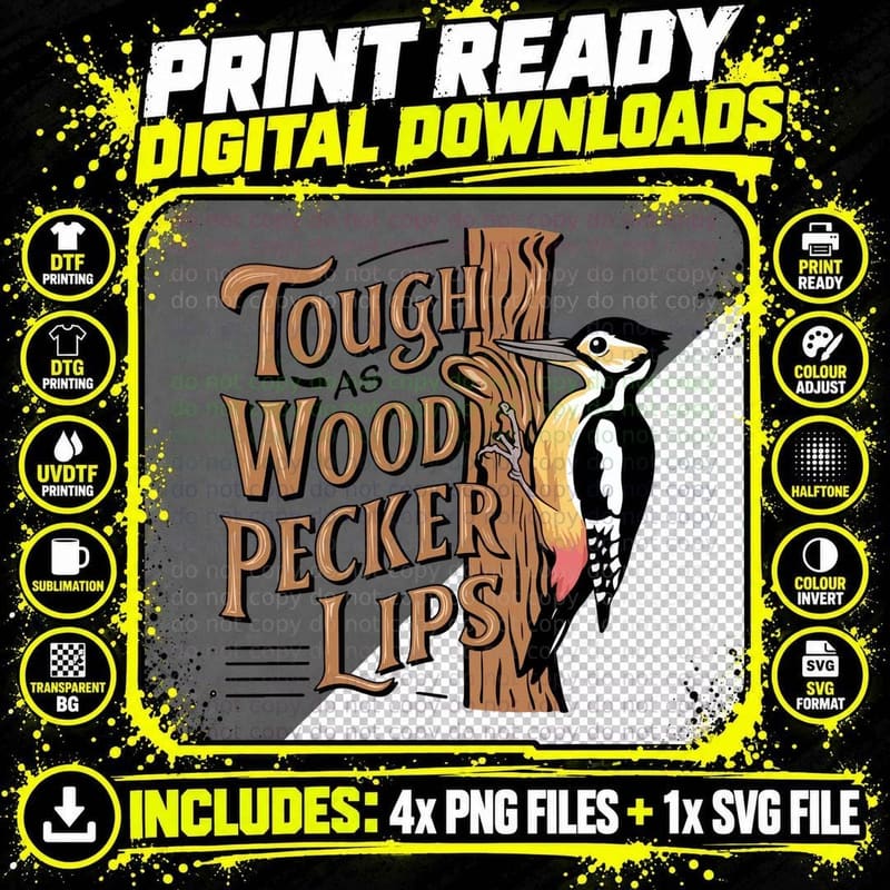 Tough as Wood Pecker Lips Sarcastic Animal T-Shirt Png SVG Digital Bundle