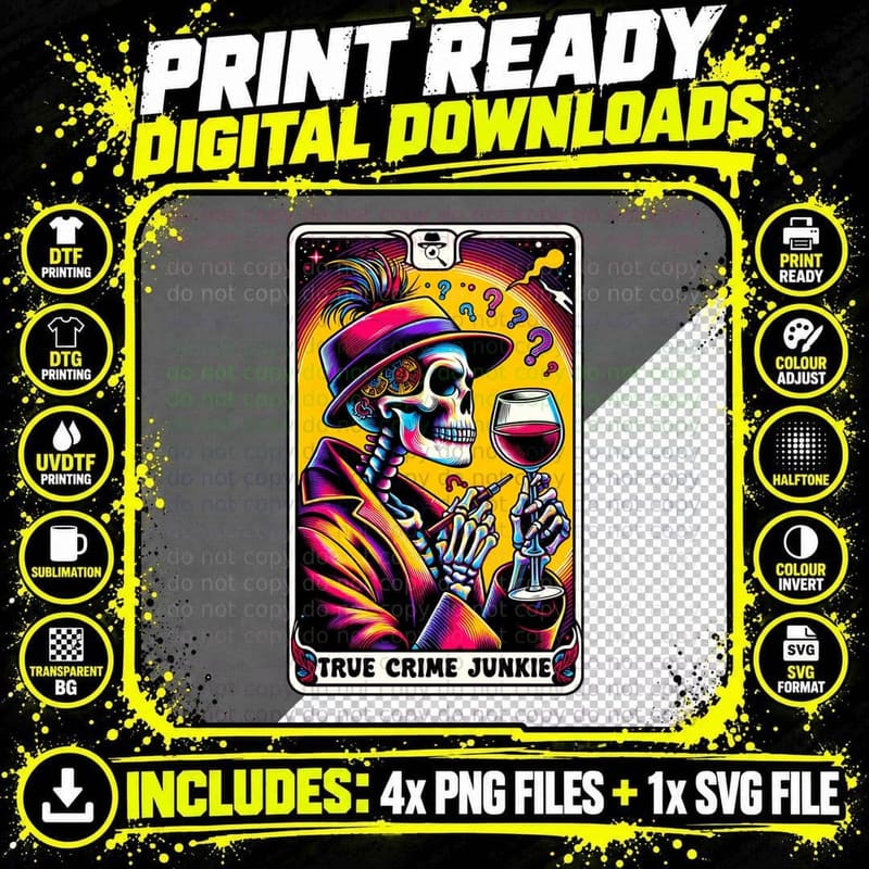 True Crime Junkie T-Shirt, Funny Tarot Card Tee Png SVG Digital Bundle