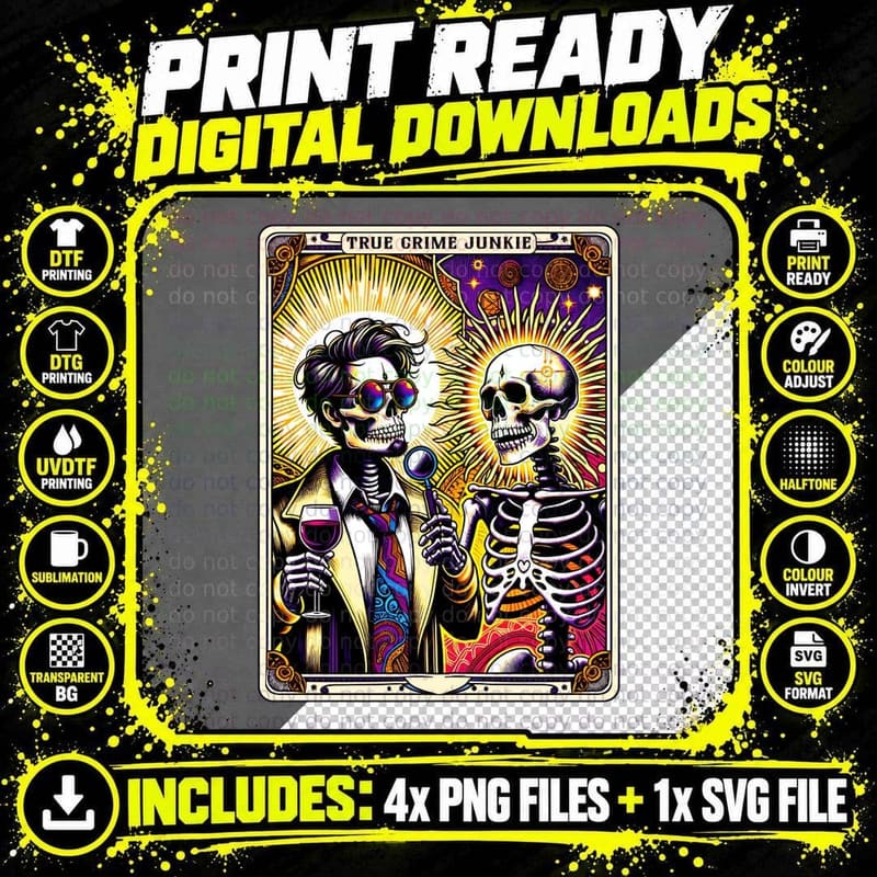 True Crime Junkie T-Shirt, Funny Tarot Card Tee Png SVG Digital Bundle