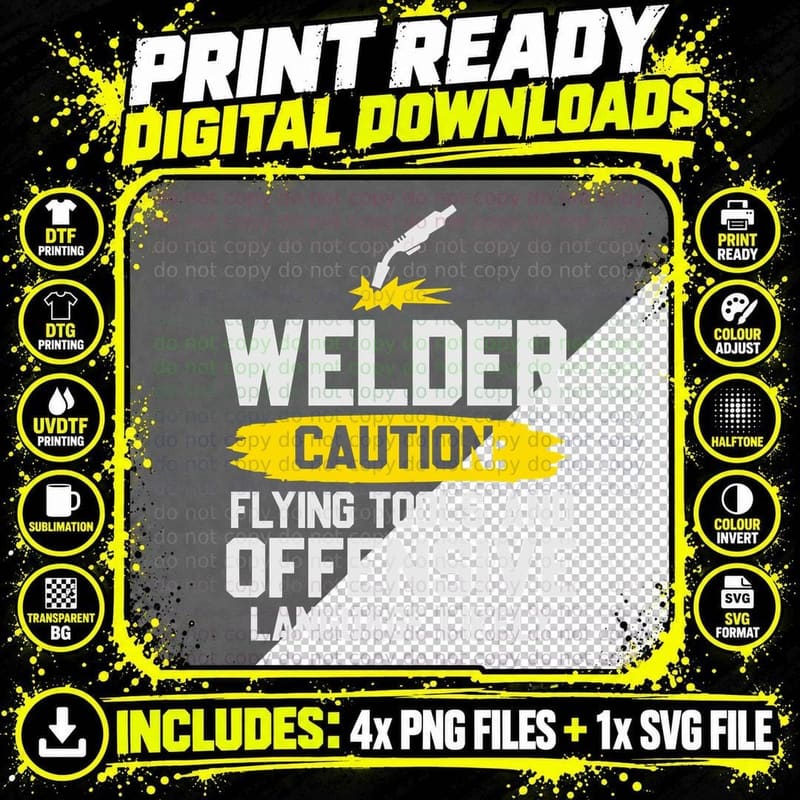 Welder Caution Flying Tools and Offensive Language Png SVG Digital Bundle