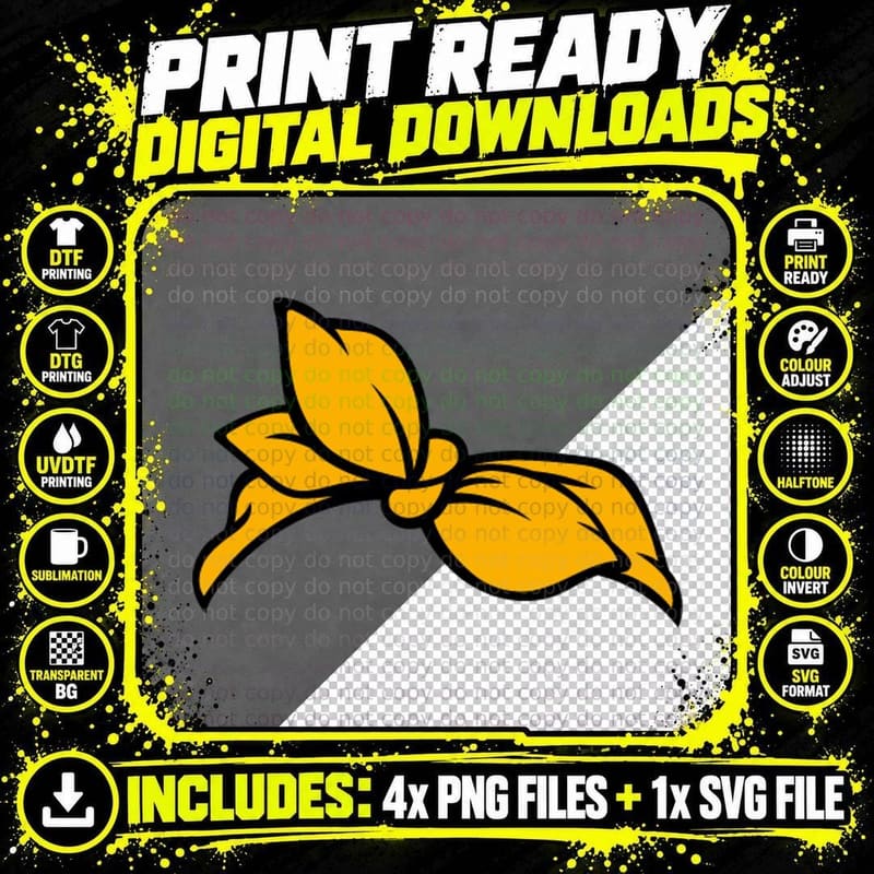 Yellow Bow on Gray Background T-Shirt Png SVG Digital Bundle