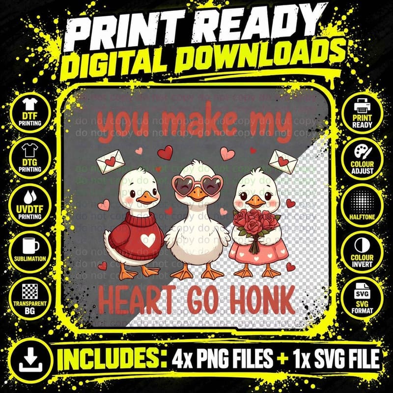You Make My Heart Go Honk Funny Goose T-Shirt Png SVG Digital Bundle