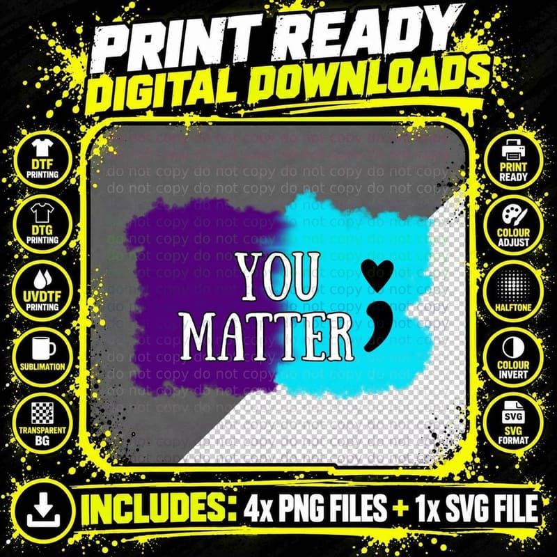 You Matter T-Shirt, Purple and Blue Paint Splatter Png SVG Digital Bundle