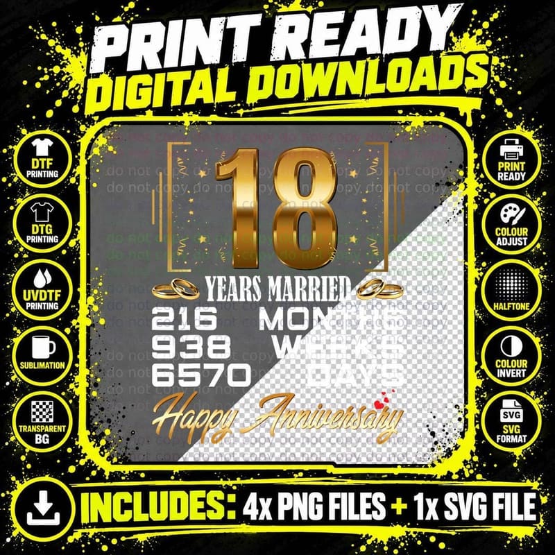 18 Years Married - Funny 18th Wedding Anniversary T-Shirt Png SVG Digital Bundle