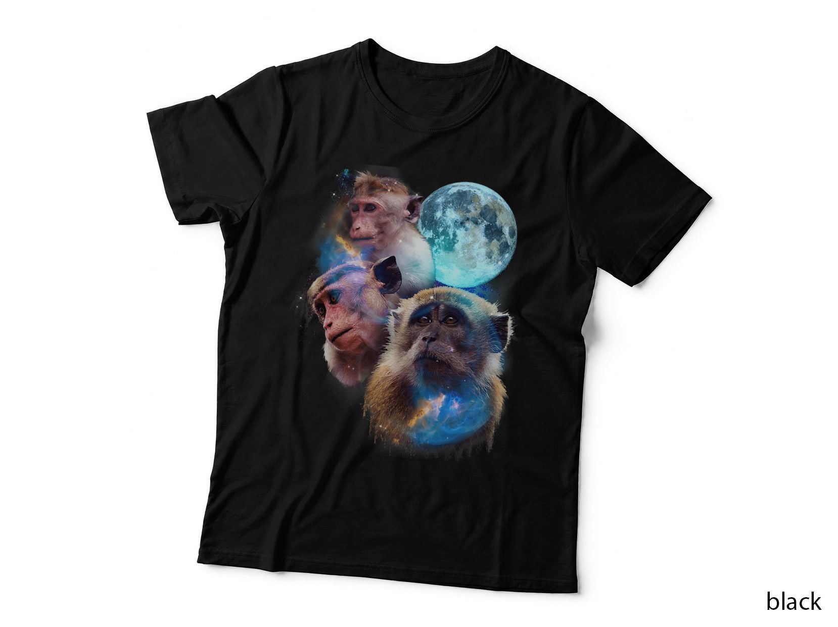 3 Moon Monkey Art Funny Ape Primate Animal Lovers Graphic T-Shirt