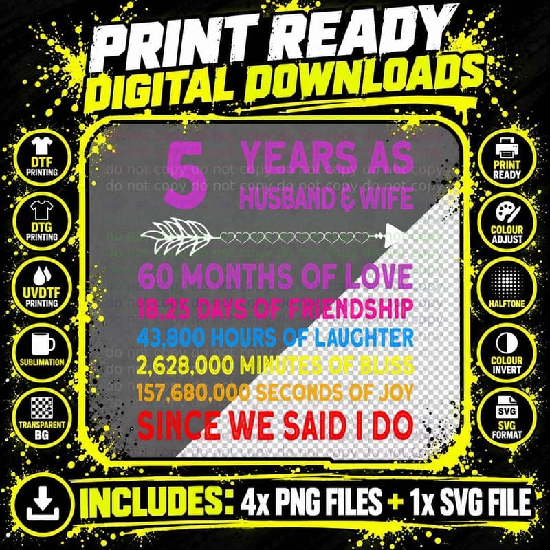 5 Year Funny Wedding Anniversary T-Shirt Png SVG Digital Bundle