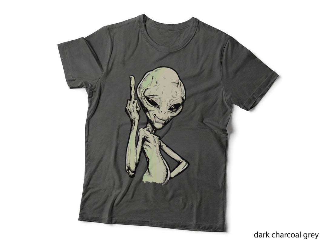 Alien Middle Finger Adult Humor Funny Novelty Gifts, Space Themed T-Shirt
