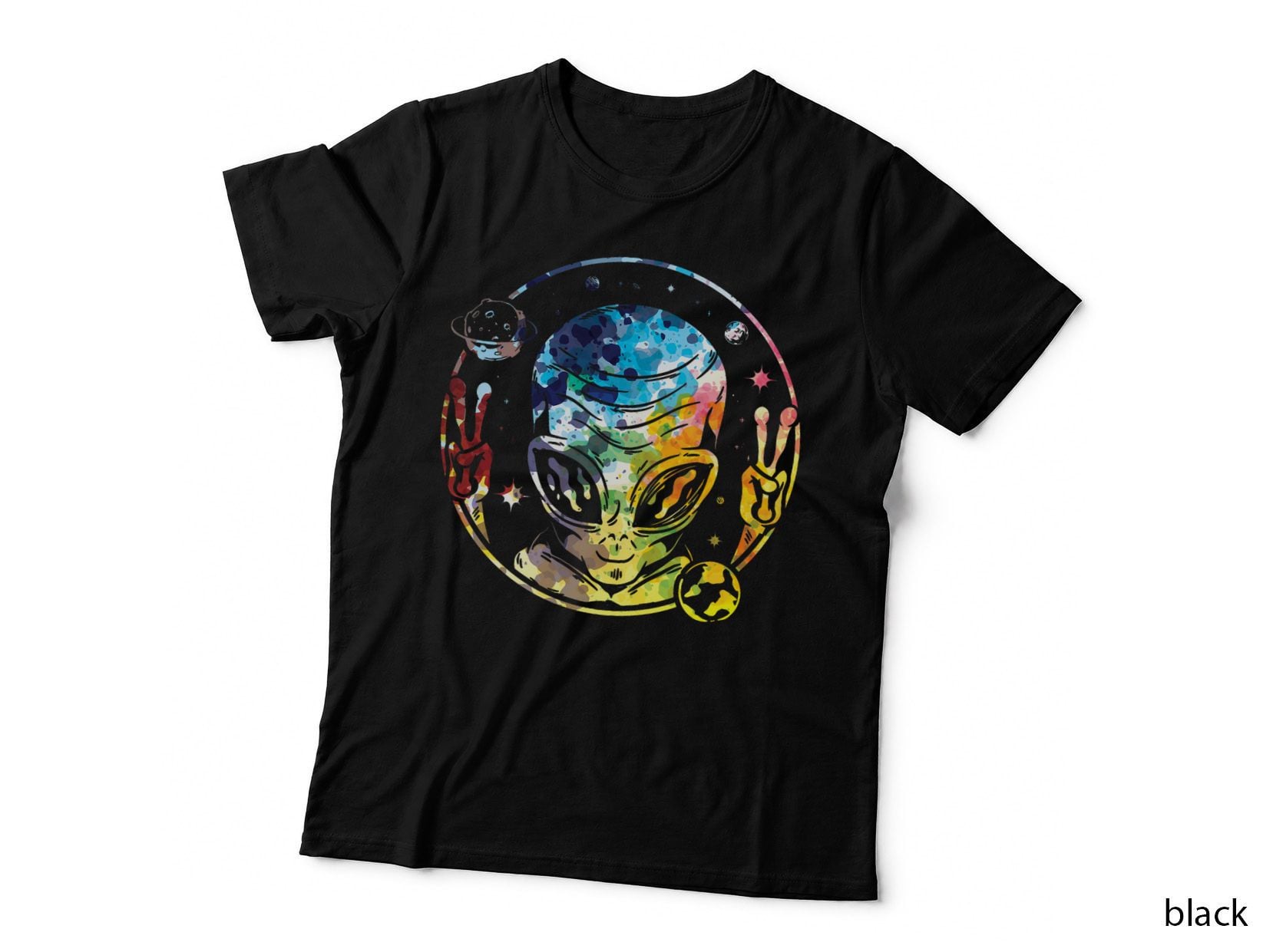 Alien Peace Sign Funny UFO Planet Stars Outer Space Gift T-Shirt