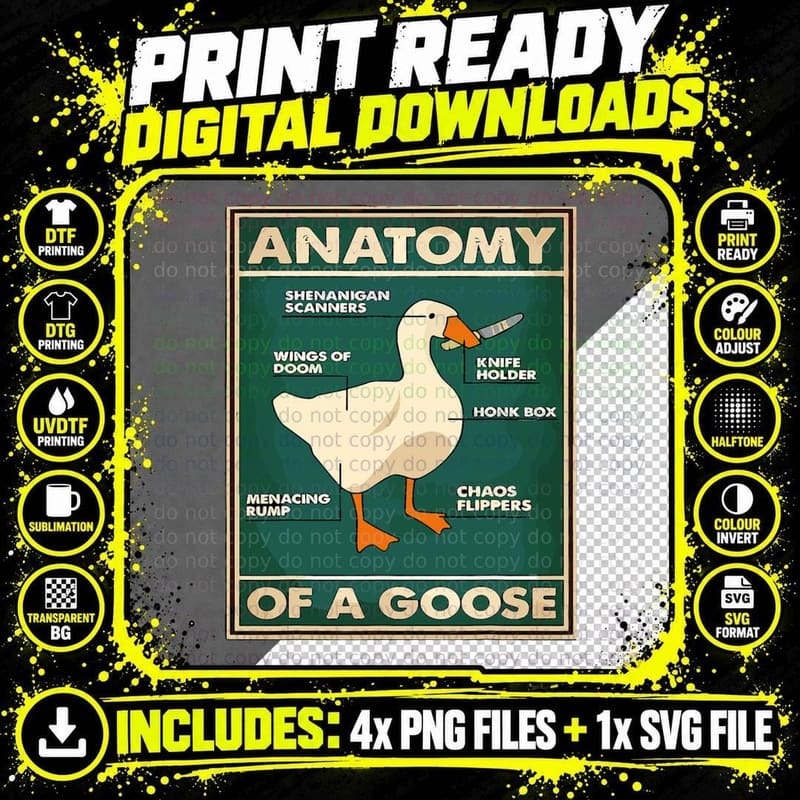 Anatomy of a Goose Funny Meme Animal Lover Goose Png SVG Digital Bundle