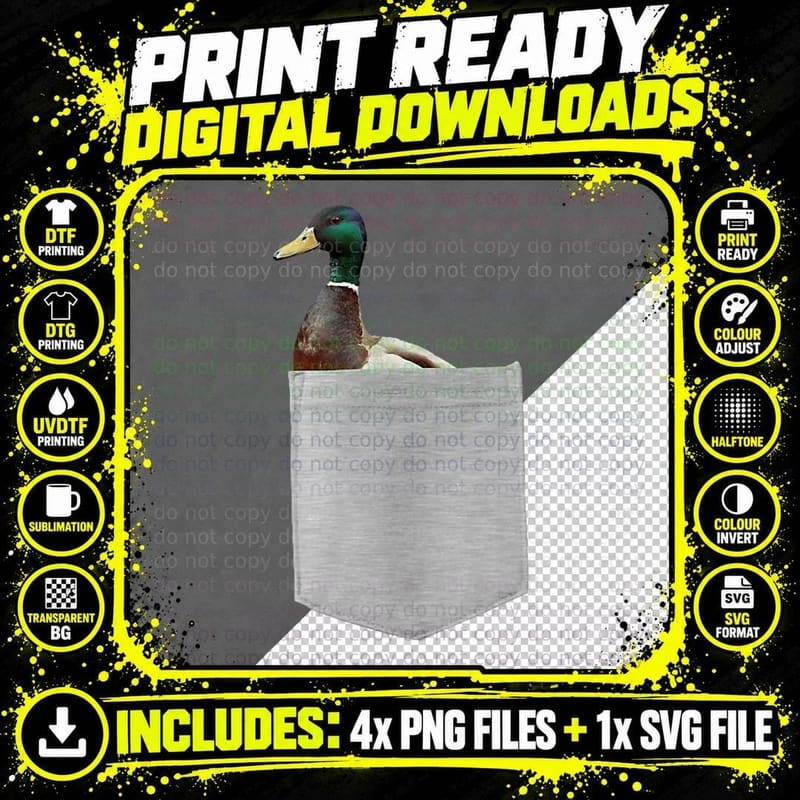 Animal in Your Pocket Funny Mallard Duck Peeking Out Png SVG Digital Bundle