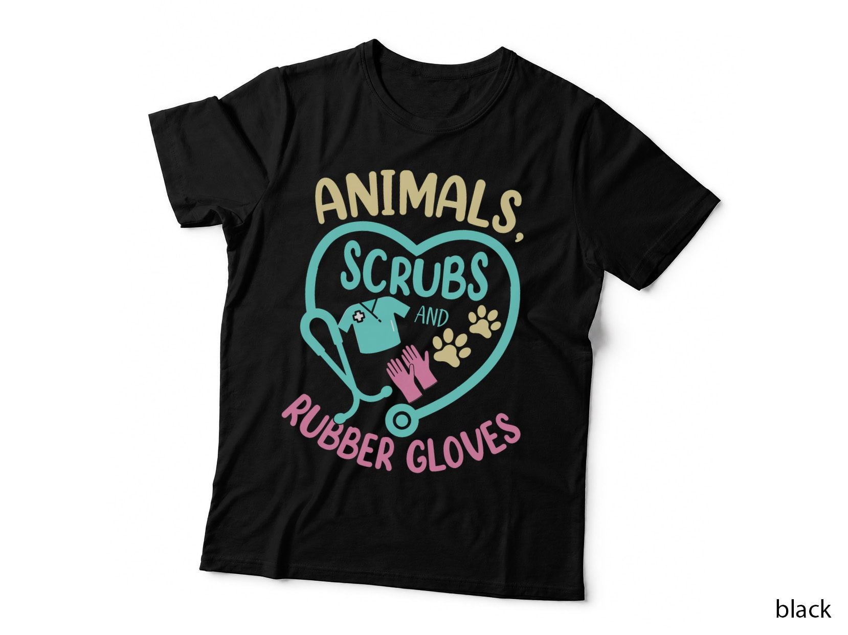 Animals Scrubs and Rubber Gloves Funny Vet Tech Veterinarian T-Shirt