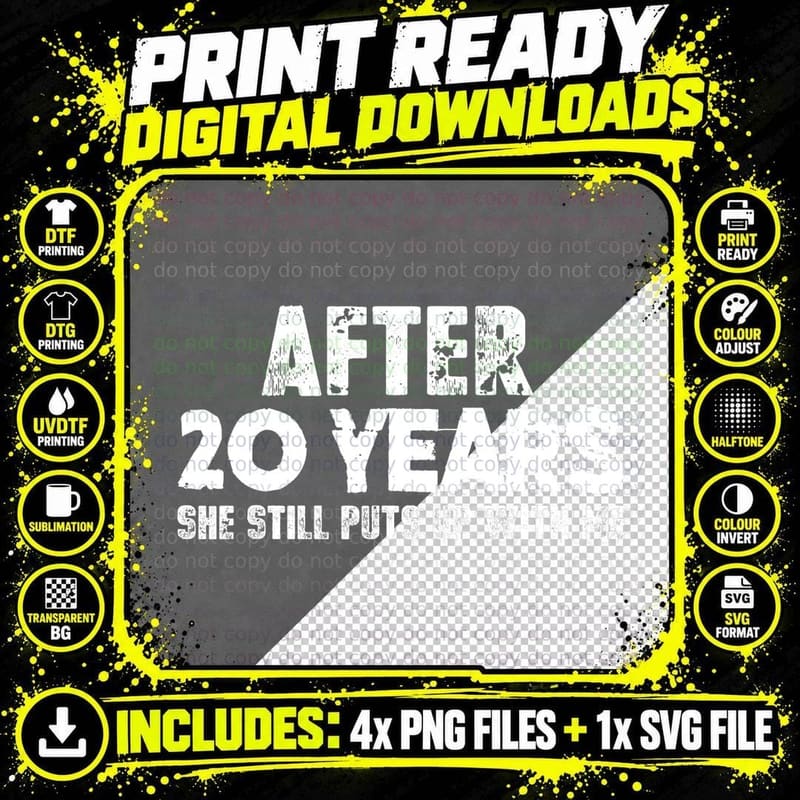 Anniversary Gifts for Husband - Funny 20 Years T-Shirt Png SVG Digital Bundle