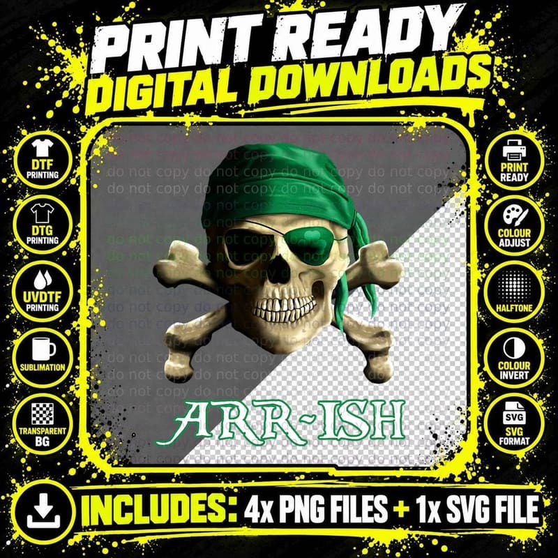 Arrish Funny Irish Pirate Saint Patricks Day Png SVG Digital Bundle