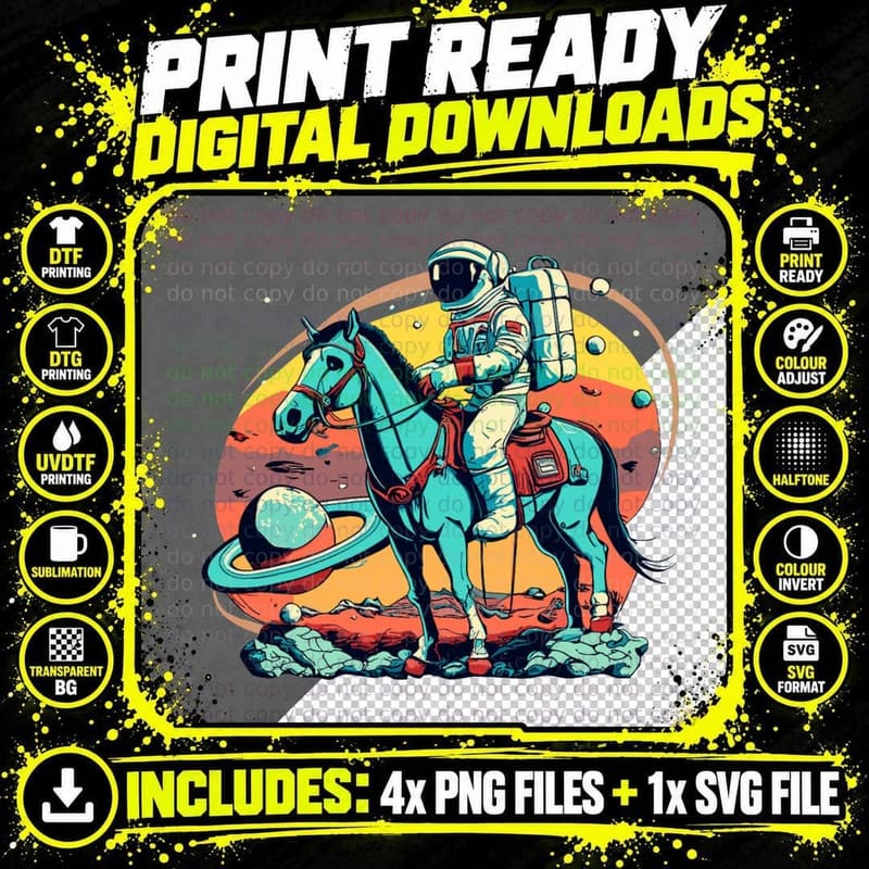 Astronaut Cowboy in Space Women Men Kids Birthday Funny Png SVG Digital Bundle