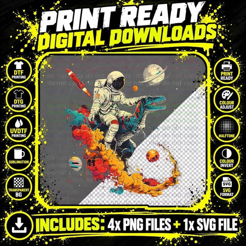 Astronaut T Rex Space Women Men Kids Birthday Gifts Png SVG Digital Bundle