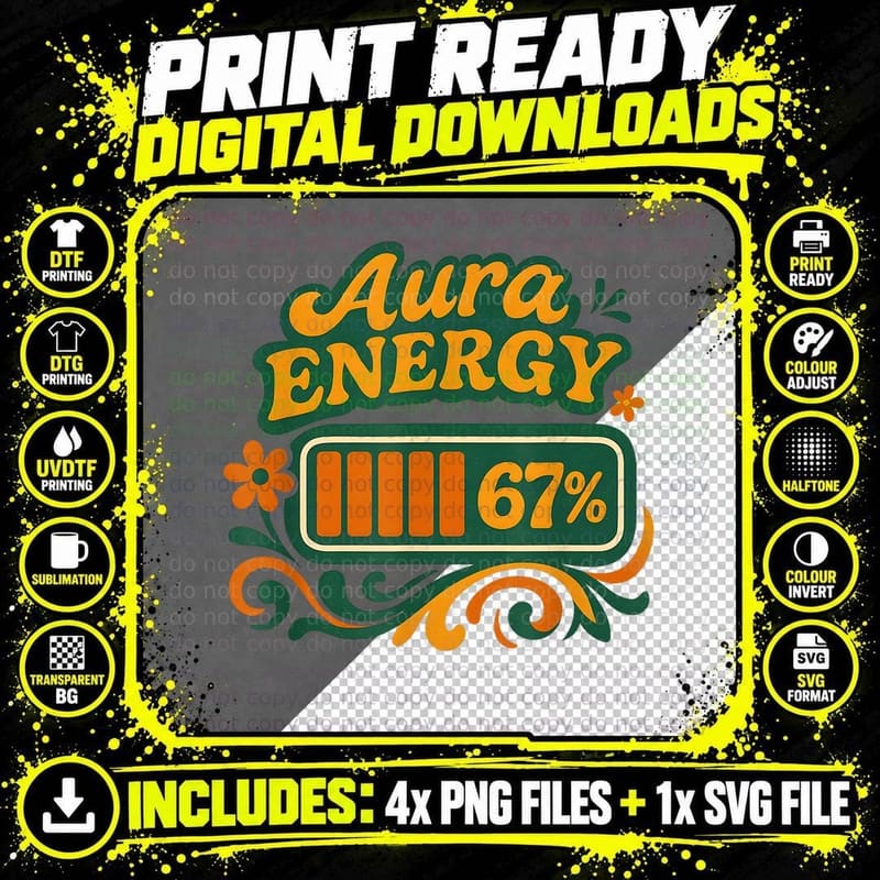 Aura Energy Six Seven Shirt, Popular Trending Meme 67 Png SVG Digital Bundle