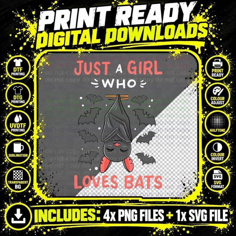 Bat Just a Girl Who Loves Bats Funny Bat Lover T-Shirt Png SVG Digital Bundle