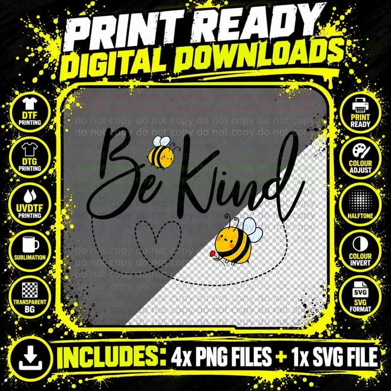 Be Kind Bees Insect Lover Funny Kindness Friendly Kids Png SVG Digital Bundle