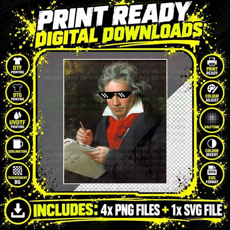Beethoven Music Funny Sunglasses Meme Png SVG Digital Bundle