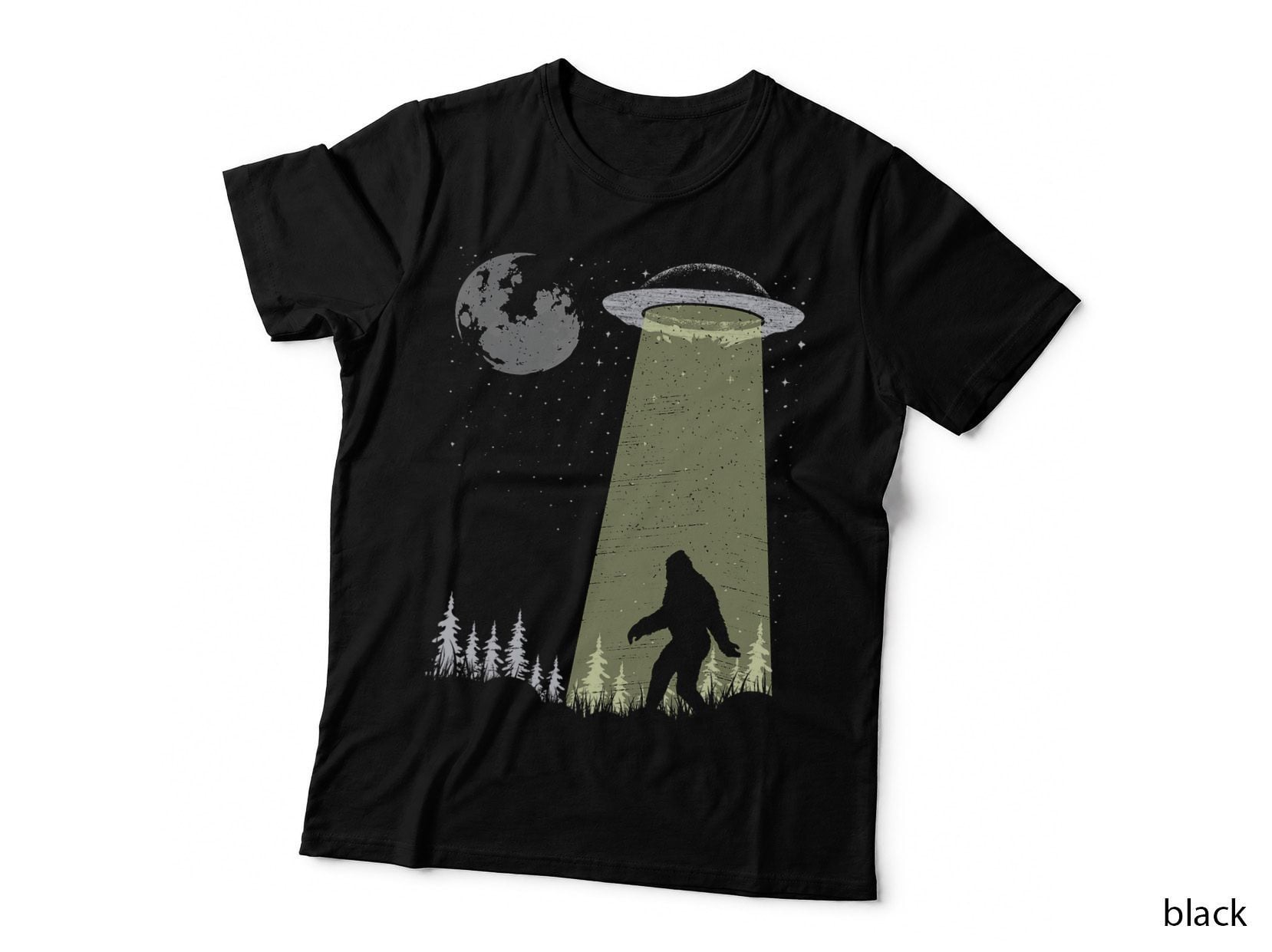 Bigfoot UFO Abduction Full Moon Trees Stars! Funny Sasquatch T-Shirt
