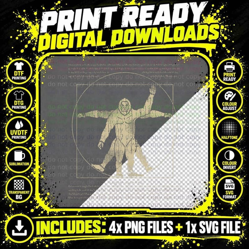 Bigfoot Vitruvian Man Funny Sasquatch T-Shirt Png SVG Digital Bundle