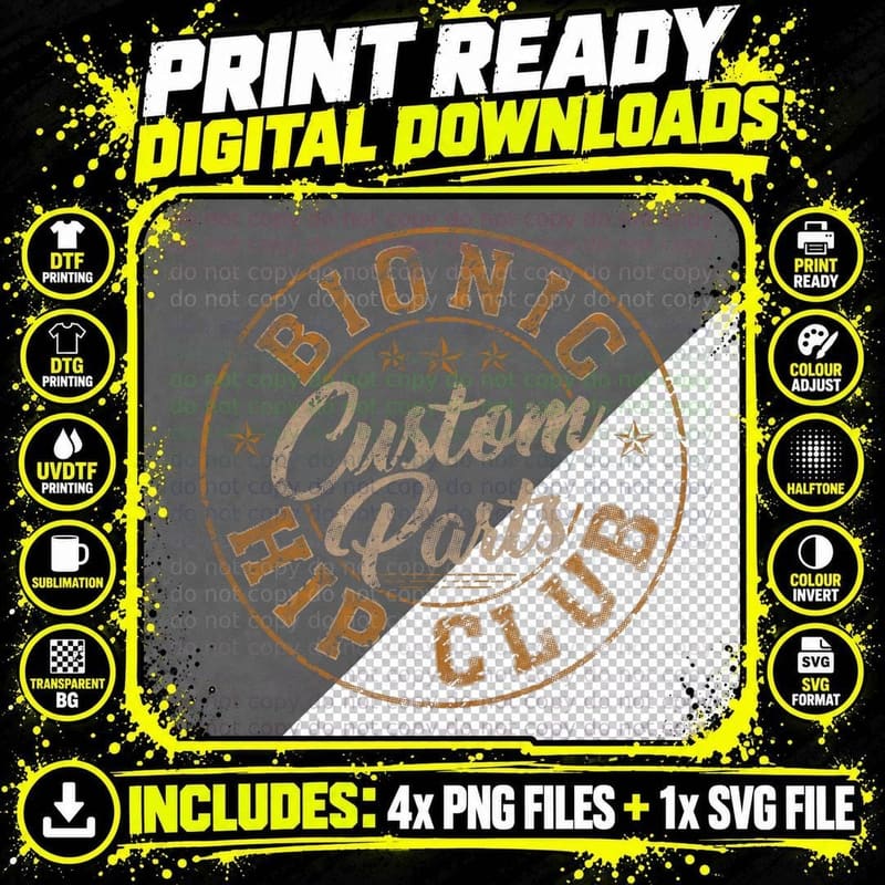 Bionic Hip Club Custom Parts Funny Hip Surgery Png SVG Digital Bundle