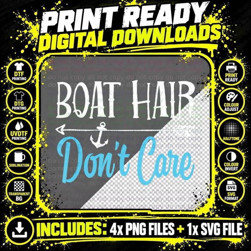 Boat Hair Don't Care Funny Boating Gifts Women Outdoor Png SVG Digital Bundle