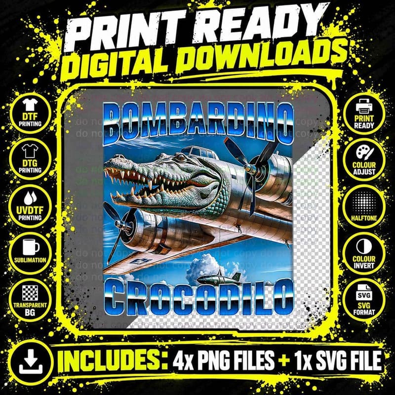 Bombardino Crocodilo, Italian Brainrot Meme Crocodile Png SVG Digital Bundle