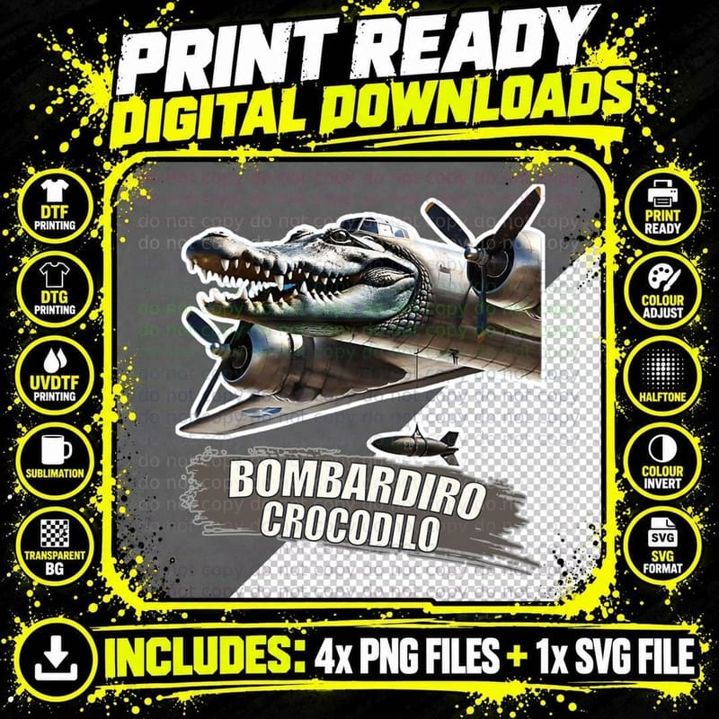 Bombardiro Crocodilo Italian Brainrot T-Shirt Png SVG Digital Bundle