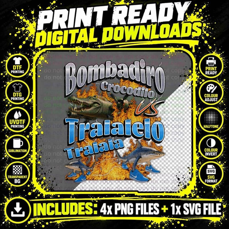 Bombardiro Crocodilo Italian Brainrot T-Shirt Png SVG Digital Bundle