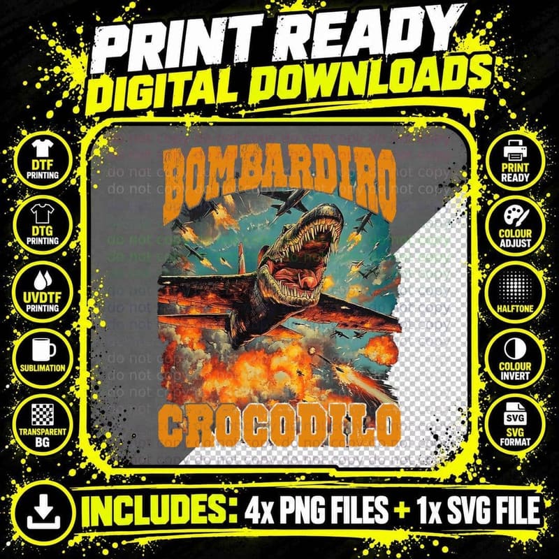 Bombardiro Crocodilo Italian Brainrot T-Shirt Png SVG Digital Bundle