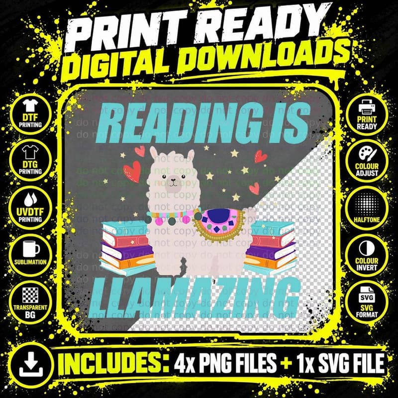 Books Llama Reader Bookworm Funny Reading Is Llamazing Png SVG Digital Bundle