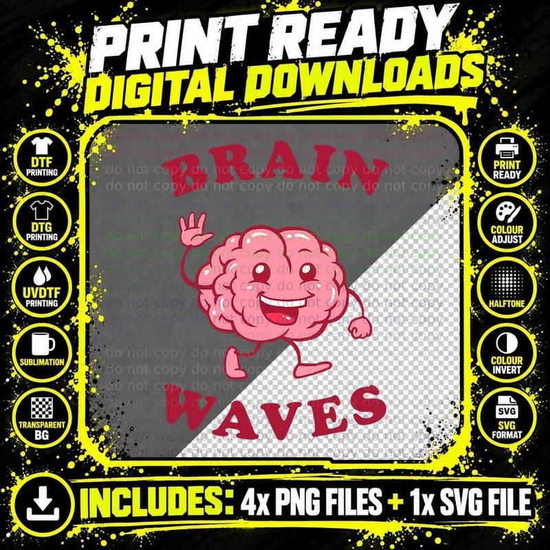 Brain Waves - Funny Science Biology Png SVG Digital Bundle