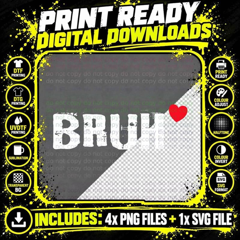 Bruh Love Heart Funny Valentines Day Teens Boys Kids Png SVG Digital Bundle